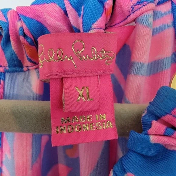 Lilly Pulitzer Vibrant Blue and Pink Tank Top Gold Chain - Picture 5 of 9